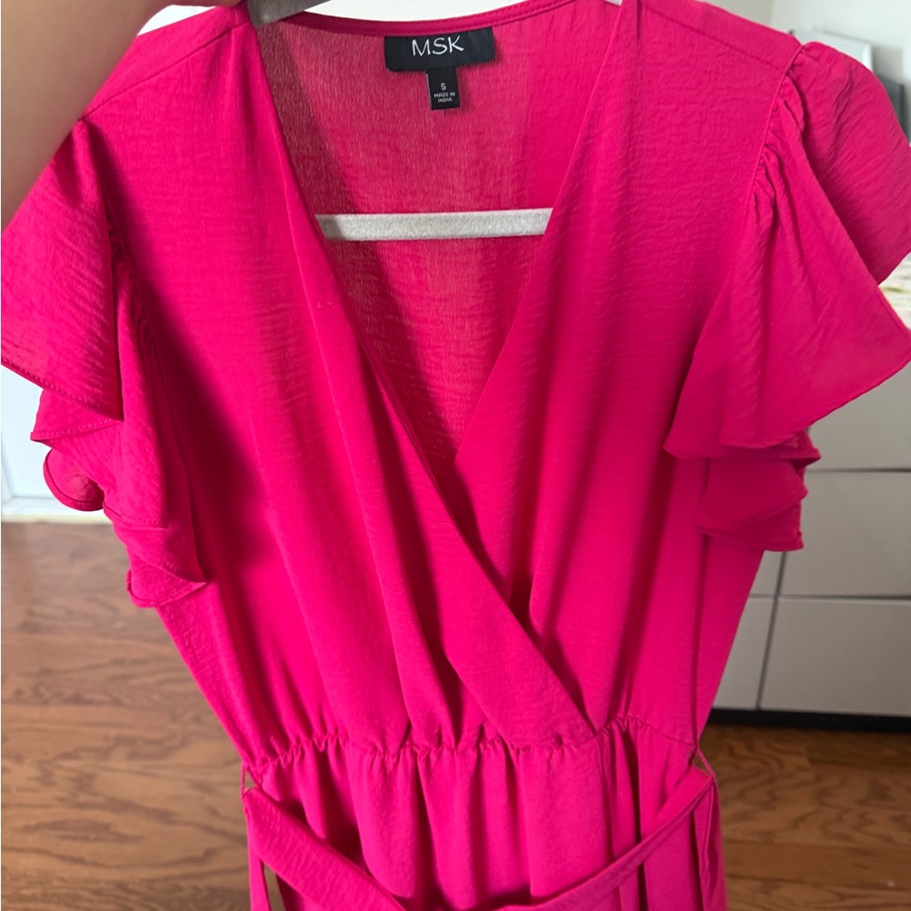 MSK Fuchsia Wrap Dress with Ruffle Sleeves